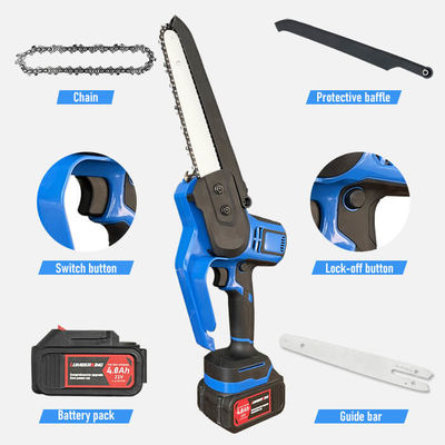 Cordless CE Handheld Mini Chainsaw 4000mah Battery Powered 8 Inch For Tree Cutting