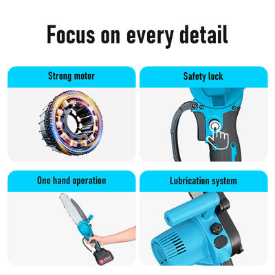 Blue Lithium Handheld Battery Mini Chainsaw Electric Wood Cutting Machine 12 Inch