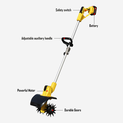 21v Cordless Tiller Cultivator, 300 RMP Tiller Has Battery Capacity Display