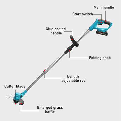 Portable Electric Brush Cutter Battery Operated Cordless Grass Trimmer for Backyard Lawn Cleaning