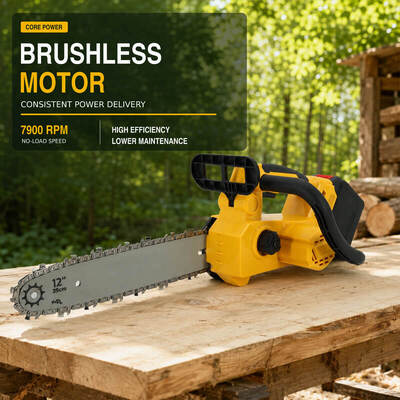 12" Cordless Electric Chainsaw, 42V 2400W Brushless Handheld Chain Saw with 18m/s High Chain Speed for Tree Trimming & Wood Cutting