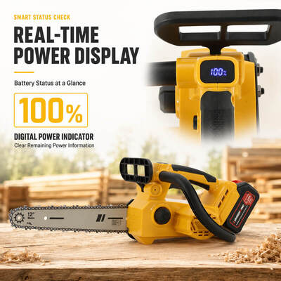 21V Brushless 12-Inch Cordless Chainsaw (1900W, 22m/s Fast Chain Speed), 1.93kg Lightweight Handheld Top-Handle Electric Saw with 2x Lithium Batteries