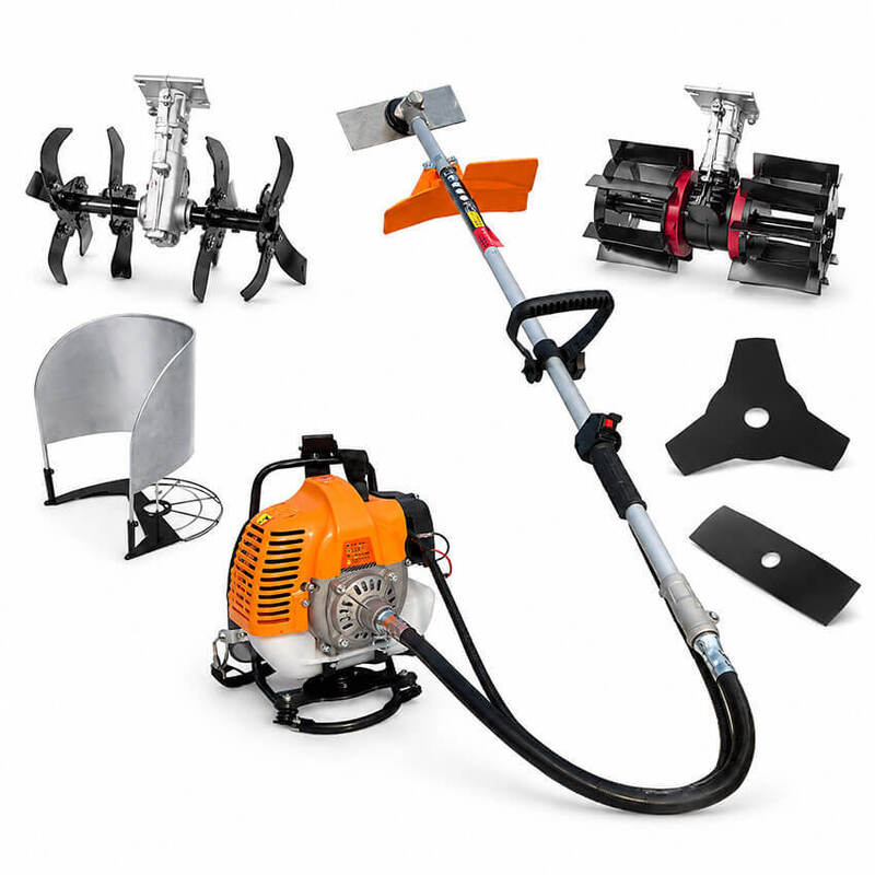 Heavy-Duty Backpack Gas Weed Whacker & Soil Tiller Combo, Commercial Knapsack String Trimmer with Harvester Shield & Metal Blades for Farm Agriculture